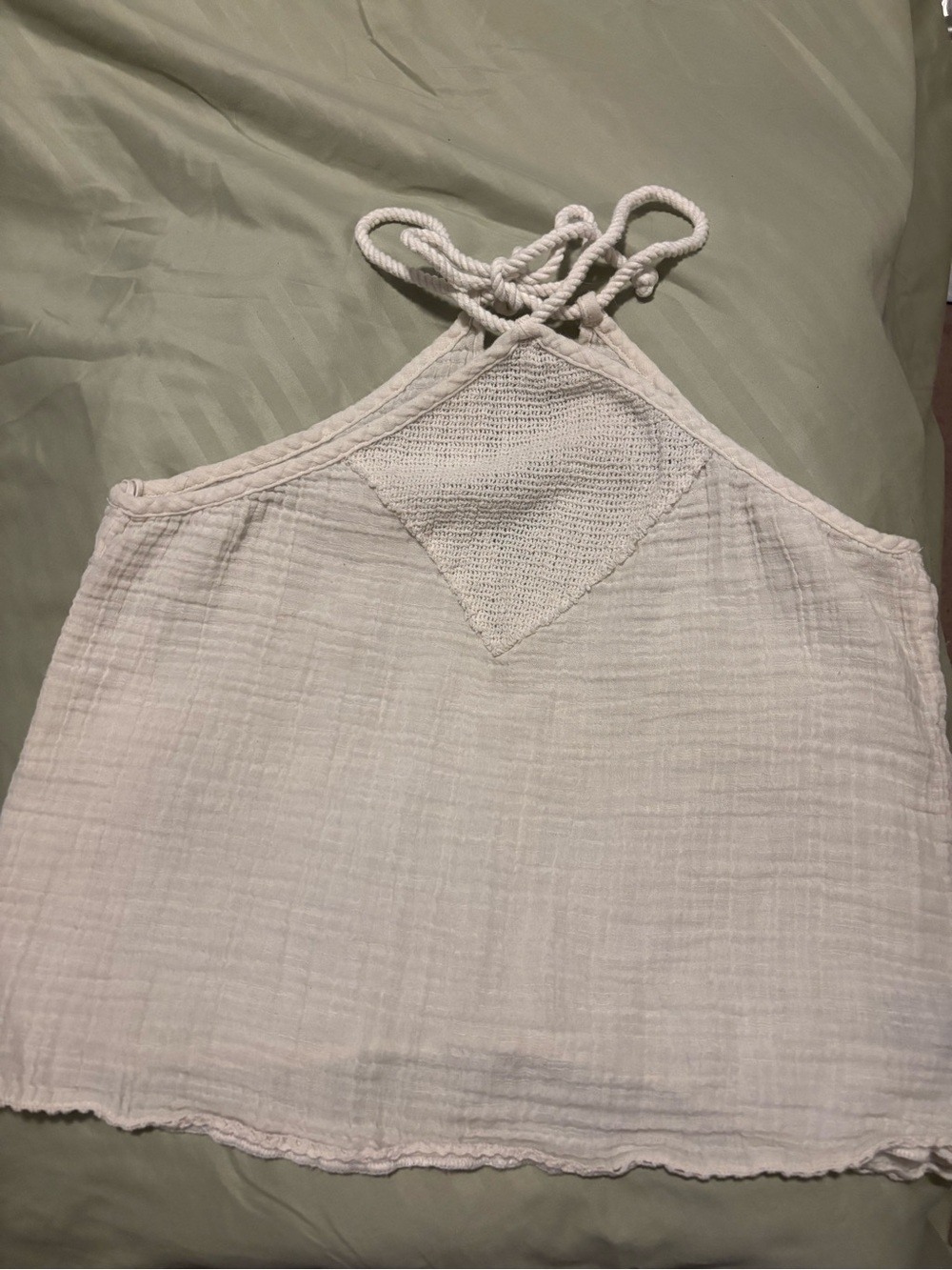 aerie Cream Halter Camisole with Crochet Yoke